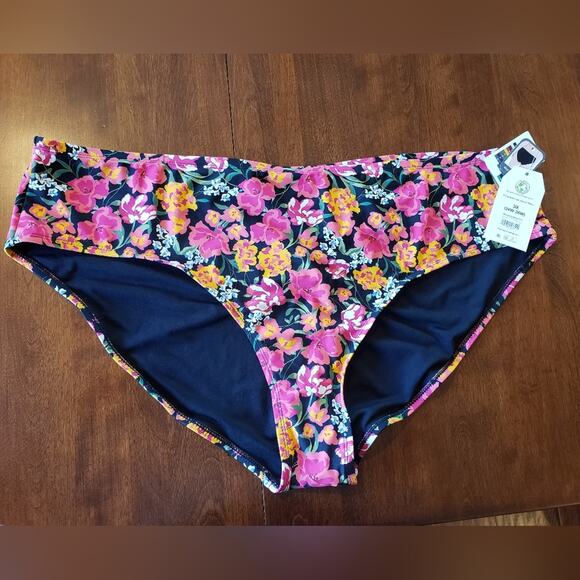 Time and Tru NWT swim suit magenta and floral removable pads mid rise bikini 3X - Picture 3 of 14